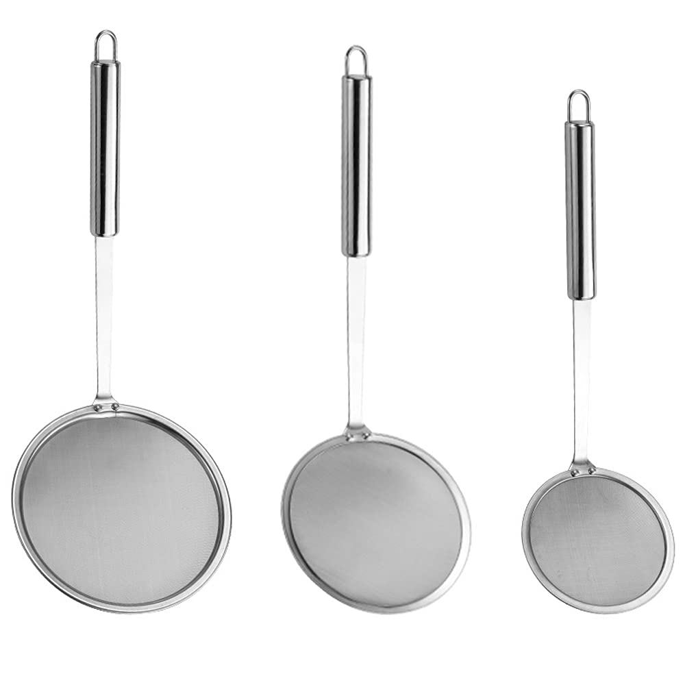 Stainless Steel Fine Mesh Skimmer, Three Strainer Skimmers - filter Fat and Scum