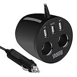 i-SUPERSIM Car Charger,3 USB Ports Cup Car Charger with 2 Sockets Cigarette Lighter for Apple Android Windows Smartphones Tablets