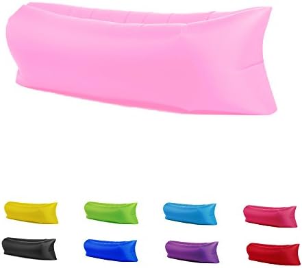 Fast Inflatable Portable Outdoor or Indoor Wind Bed Lounger, Air Bag Sofa, Nylon Fabric Bean Bag, Air Sleeping Sofa Couch, Lazy Bed for Camping, Beach, Park, Backyard - Pink
