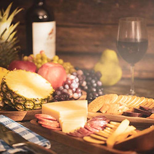 Kitchen Chefs Acacia Wood Cheese Board Set - Large Wooden Charcuterie Board with 2 x Rectangular Cheese Plates - Round Cutting Serving Tray Platter - Modern Housewarming, Birthday, Wedding Fancy Gift