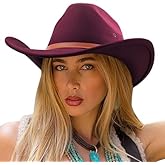 DRESHOW Cowboy Hat for Women and Men Western Felt Cowboy Cowgirl Hat Wide Brim Belt Buckle Retro Fedora Hats Unisex Caps