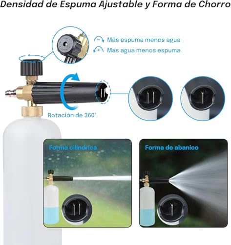 Boquillas de Espuma para Hidrolimpiadoras,Compatible Karcher SerieK(K2-K7) con Conector Rápido de 1/4"，750ML Boquilla Ajustable para Detallado de Autos, Limpieza de Casas y Jardines
