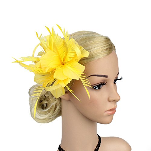 CHUANGLI Feather Headware Fascinator Hair Clip Plume Pillbox Cocktail Derby Hat Hair accessories Yellow - Thumbnail 3