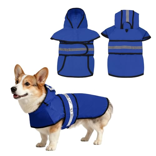 PETAXCELL Dog Raincoat, Dog Rain Jacket Waterproof Jacket Reflective Adjustable Hooded Pet Rain Coat with Leash Hole, (Blue, XL), Intended for Large Medium Small Puppies at Amazon