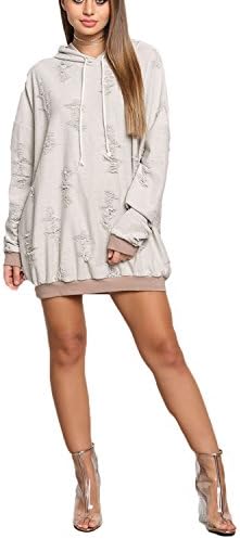 Taupe Distressed Hooded Sweater Top-Taupe-M/L