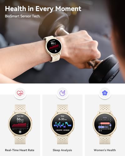 Quican Smart Watches for Women Men, 1.27" AMOLED, Answer/Make Call, Beige | Fitness Watch, Heart Rate/Sleep/SpO2 Monitor, 120+ Sports, 3ATM Waterproof, Android iOS Compatible, 2 Straps, Smartwatch Gift