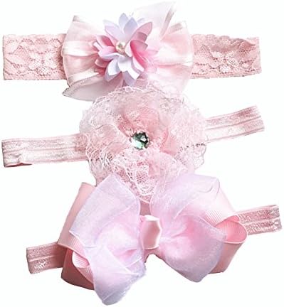Baby Boy and Girl Headbands - Flower and Bow-knot Headband for Newborn | Toddler | Childrens - Soft Elastic Design Set of 3 (Pink)