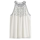 Iusun Women's Women Summer Embroidered Sleeveless Tank Tops Casual Blouse Shirt T Shirts (White, M)