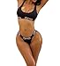 Multitrust Two Pieces Sexy Women Letter Print Push Up Bikini Set Triangle Thong Bathing Suit (US 4/S, Black)