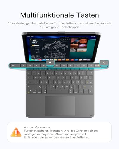 Inateck AceTouch Keyboard Case for iPad Air 13 Inch (2026/2025/2024, M4/M3/M2), Keyboard for iPad Pro 12.9 Inches, 6 Inch Large Trackpad, Removable, QWERTZ, 7 Colours Backlit, with Pen Holder, AceTouch