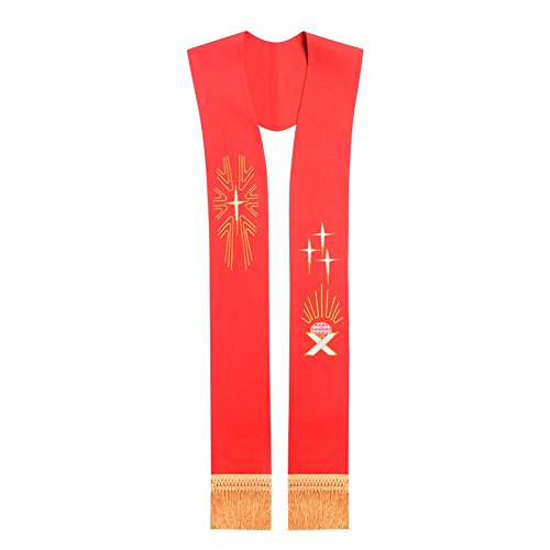 BLESSUME Red IHS Stole with Tassels