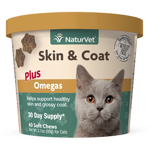 NaturVet Skin & Coat Plus Omegas For Cats 60 Soft Chews Supports