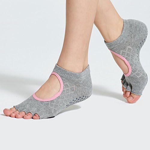 Women's Yoga Socks, for Ballet, Yoga, Pilates, Barre, Half Toe Grip Socks with LEATHER PAD 1 Pair