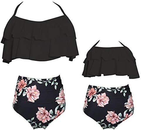 2Pcs Mommy and Me Matching Family Swimsuit Ruffle Women Swimwear Kids Children Toddler Bikini Bathing Suit Beachwear Sets