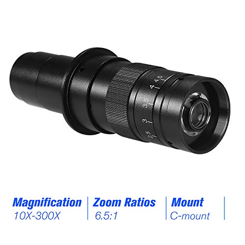 OWSOO CCD Industry Microscope Camera C-Mount Lens 10X-300X Camera Magnification Adjustable Zoom Eyepiece Magnifier Industrial Lens for LAB SMD PCB