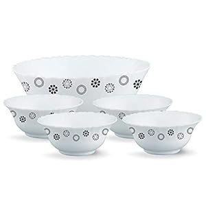 Larah by Borosil Universe Opalware Pudding Set, 5-Pieces, White