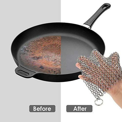 image for Senpulism Cast Iron Cleaner, Durable 316L Stainless Steel Chainmail Sc