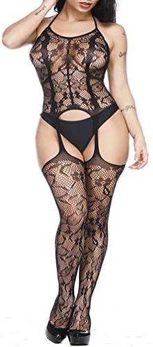 BECHARNY Women Shiny Sheer Tights Fishnet Lingerie Crotchless Bodystocking Net Underwear