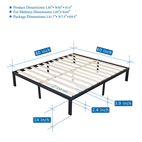 14 Inch Metal Platform Bed Frames / Wood Slat Support / No Box Spring