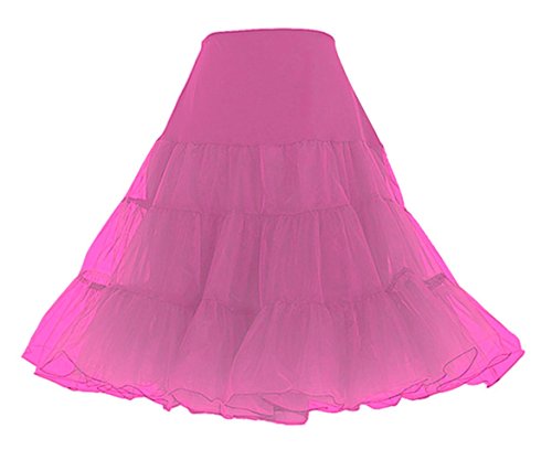 BellaSous Tea Length 26" Women Petticoat Nylon Yoke Underskirt for Vintage Dresses, Poodle Skirts, or Rockabilly (Large/X-Large, Hot Pink)