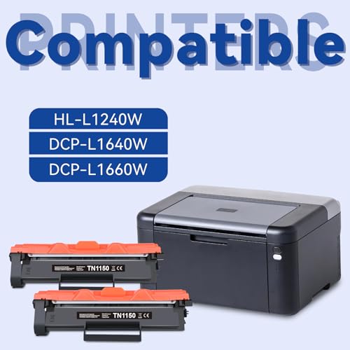 Lemero TN1150 Toner Compatible with Brother HL-L1240W DCP-L1640W DCP-L1660W - Replacement for TN-1150 Black with Chip - 2 x 1000 Pages (2000 Total) Pack of 2