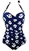 COCOSHIP Retro Navy Blue Black White Anchors One Piece Swimsuit Pin Up Monokinis(FBA)