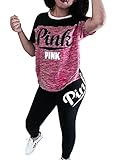 Daomumen Womens Tracksuit Sets 2 Piece Short Sleeve Letter Print Crew Neck Jogger Plus Size Summer Sweatpants