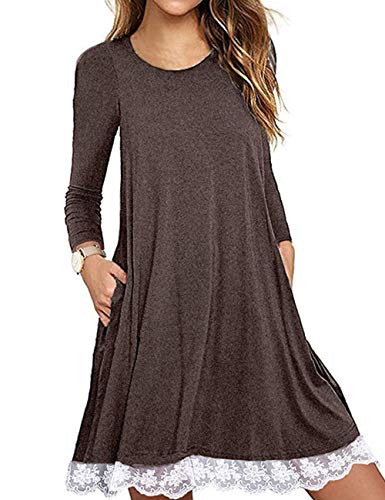 Halife Fall Clothes for Women Plus Size Long Sleeve Work Dress Coffee,XXL
