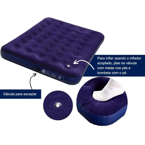 Colchão Inflável Casal Multiuso Com Fole Inflador Acoplado – Colchão Portátil Confortável para Camping Viagem e Uso em Casa