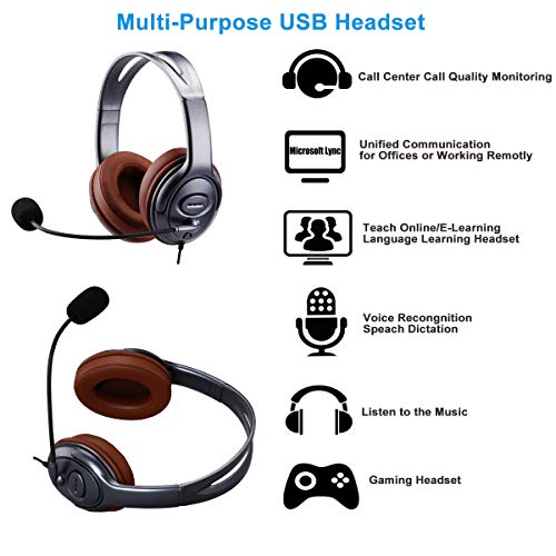 Emaiker Noise Cancelling USB Headphones with Microphone inLine