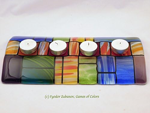 A decorative fused glass candle holder "A gentle color mix"