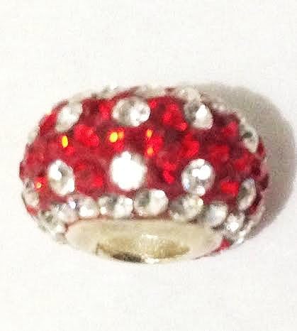 10pcs-white and Red Design -.925 Sterling Silver Swarovski Crystal Pave Bead Charm Fits Pandora Chamilia Kay's Troll European Story Charm Bracelets