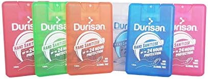 Durisan Travel Hand Sanitizer Alcohol-Free, Long-Lasting, No Odor, Non Toxic, 24 Hour Protection 18 Milliliter Set of 6 Assorted Colors