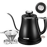 Electric Kettle, Aicook Gooseneck Kettle for Coffee or Tea, Pour Over Coffee Kettle with Thermometer, Stainless Steel Coffee Teapots Kettle with Coffee Filter and Spoon, Auto Shut-Off, 1000W, 800 mL