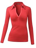 Thanth Womens Polo Collar Deep V-Neck Pullover Casual Blouse Top