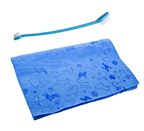 Double headed (dual) PET TOOTHBRUSH and LARGE PET PVA TOWEL Bath care quick drying tool for any size of animal - small, medium, large dog cat ferret health care