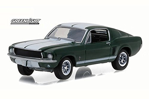 1967 Ford Mustang, Green w/ White Stripes - Greenlight 13170A - 1/64 Scale Diecast Model Toy Car