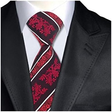 Black White Firebrick Floral Classic Silk Necktie Jacquard Single Ties For Men