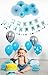 Blue Birthday Party Decoration Set for Boys - Happy Birthday Flag Banner, Blue Paper Fans, Dots Paper Garland, Colorful Balloons & Tissue Pompoms - 29-Piece Boy Birthday Party Decor Supply Kit