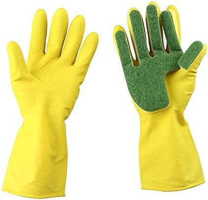 Xiaolanwelc@ 1Pair Home Garden Kitchen Dish Washing Cleaning Glove Sponge Fingers Rubber Household Cleaning Gloves for Dishwashing