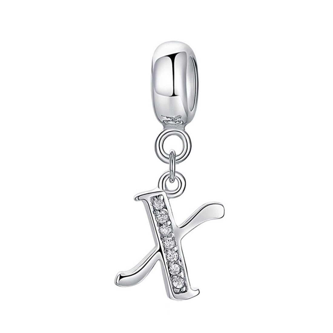925 Sterling Silver Letter Charm Beads Alphabet Charms X Charm Anniversary Charm Words Charm fits Pandora Charms Bracelet (X)