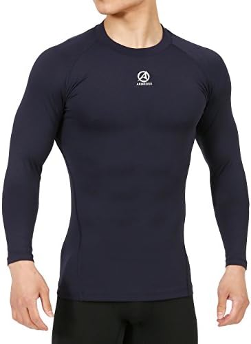 10STAR11 ARMEDES Men's Compression Premium Underlayer Athletic Tight Long Sleeve T-Shirt Navy,XL