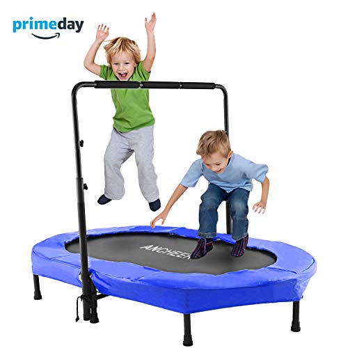 ANCHEER Mini Rebounder Trampoline with Adjustable Handle for Two Kids, Parent-Child Trampoline (Blue)