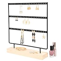 Simple Ear Stud Holder 4-Tier Earring Stand Earring Holder Decorative Jewelry Holder Display Rack Jewelry Stand Display with Wooden Tray/Dish for Earrings Necklace Bracelet Rings 69 Holes