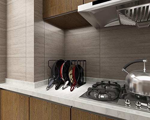 ZESPROKA Pots & Pans Holder (5 Tier) Pan Rack Organizer for Kitchen Counter Cabinet & Pantry - Heavy-Duty Iron Construction -Standing Pot & Pan, 11.81" x 8" x 9.84", Black - Thumbnail 4