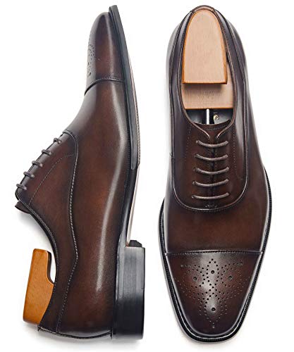 Latest Model Men Dress Shoes Formal Oxford Office Genuine Leather Shoes (10.5 Dark Brown) - Thumbnail 6
