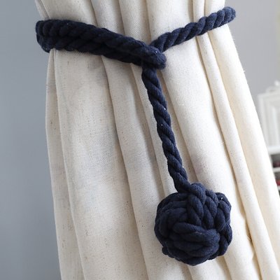 BUZIO 2 Pieces Hand Knitting Blackout Curtain Rope Cord Rural Cotton Tie Back, Navy Blue - Thumbnail 6