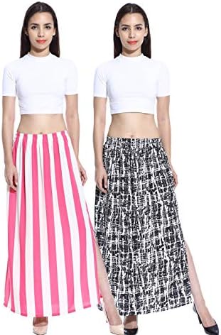 Hiya Women's Royal Crepe Printed Long Slit Skirt (Pack of 2)