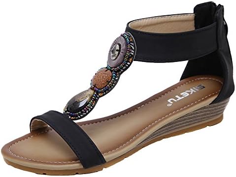 AGOWOO Womens Gladiator Ankle Strap Wedge Sandals Beaded Sandles