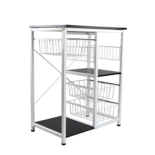 Yontree Portable Kitchen Trolley Cart Utility Rolling Storage island with Drawers Walnut Brown - Thumbnail 7